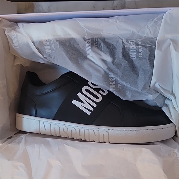 MOSCHINO LOGO BAND LEATHER SNEAKERS SZ EU 40 - Picture 11 of 17